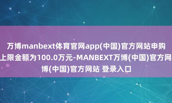 万博manbext体育官网app(中国)官方网站申购、调整转入上限金额为100.0万元-MANBEXT万博(中国)官方网站 登录入口